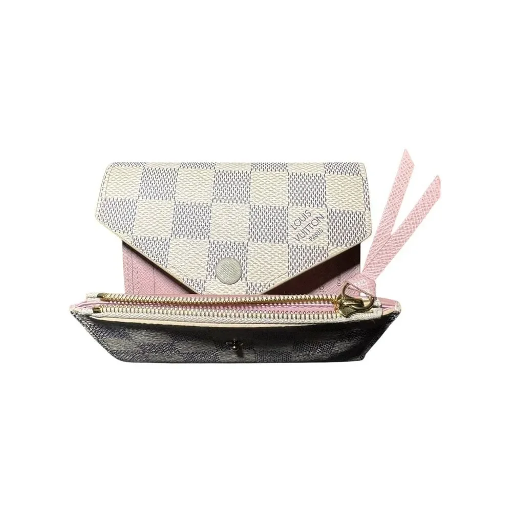 Louis Vuitton Damier Azur LV Victorine Compact Wallet Rose Ballerine Accents